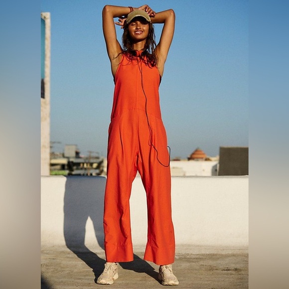 Break Away Onsie By FP Movement ,Sunset Red. Oversized Jumpsuit - Picture 1 of 8